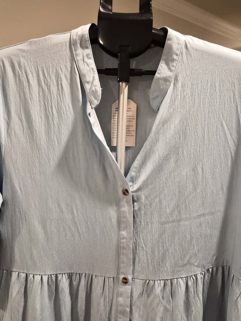 Brand New with Tags Chambray Blue Ruffled Tiered Babydoll Dress - Picture 3 of 16